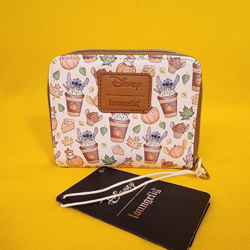 Loungefly Disney Lilo & Stitch Pumpkin Spice Latte Fall Leaf Zip Wallet NEW